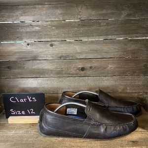 Mens Clarks Marksman Dark Brown Leather Slip On Loafers‎ Shoes Size 12 M GUC